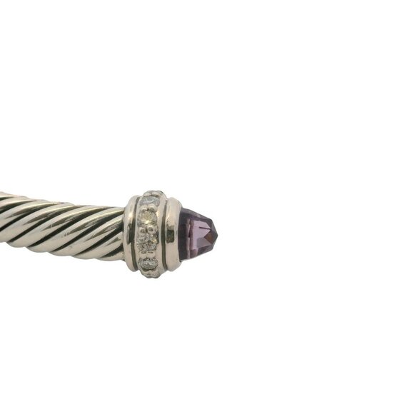 David Yurman 925 Sterling Classic 4mm Cable Bracelet Amethyst Diamonds - Picture 6 of 12